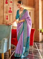 Silk Lavender Festival Wear Foil Printed Saree